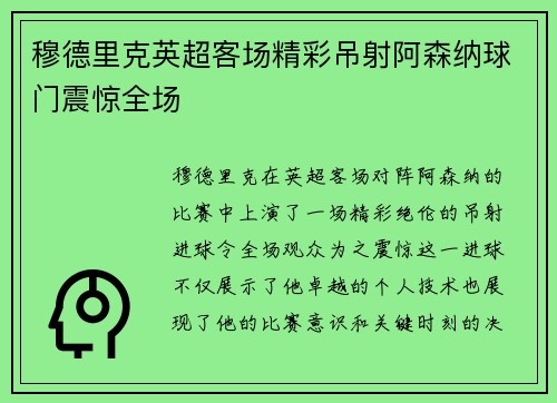 穆德里克英超客场精彩吊射阿森纳球门震惊全场